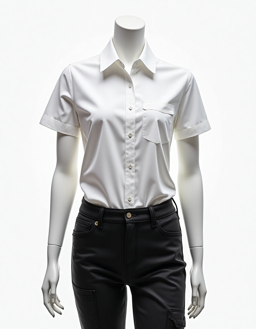 Camisa Social Tricoline Manga Curta Feminino - Imagem 3