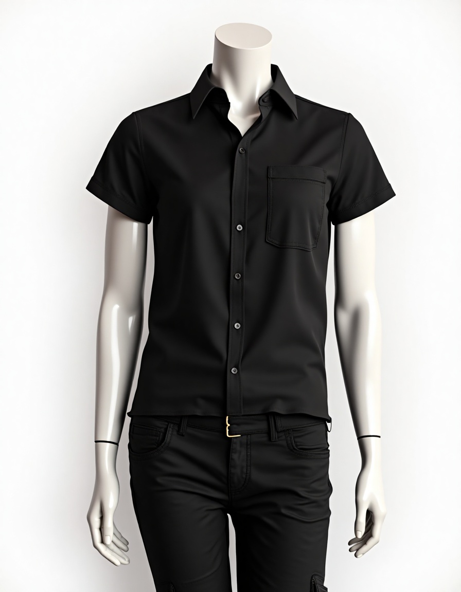 Camisa Social Tricoline Manga Curta Feminino - Imagem 2