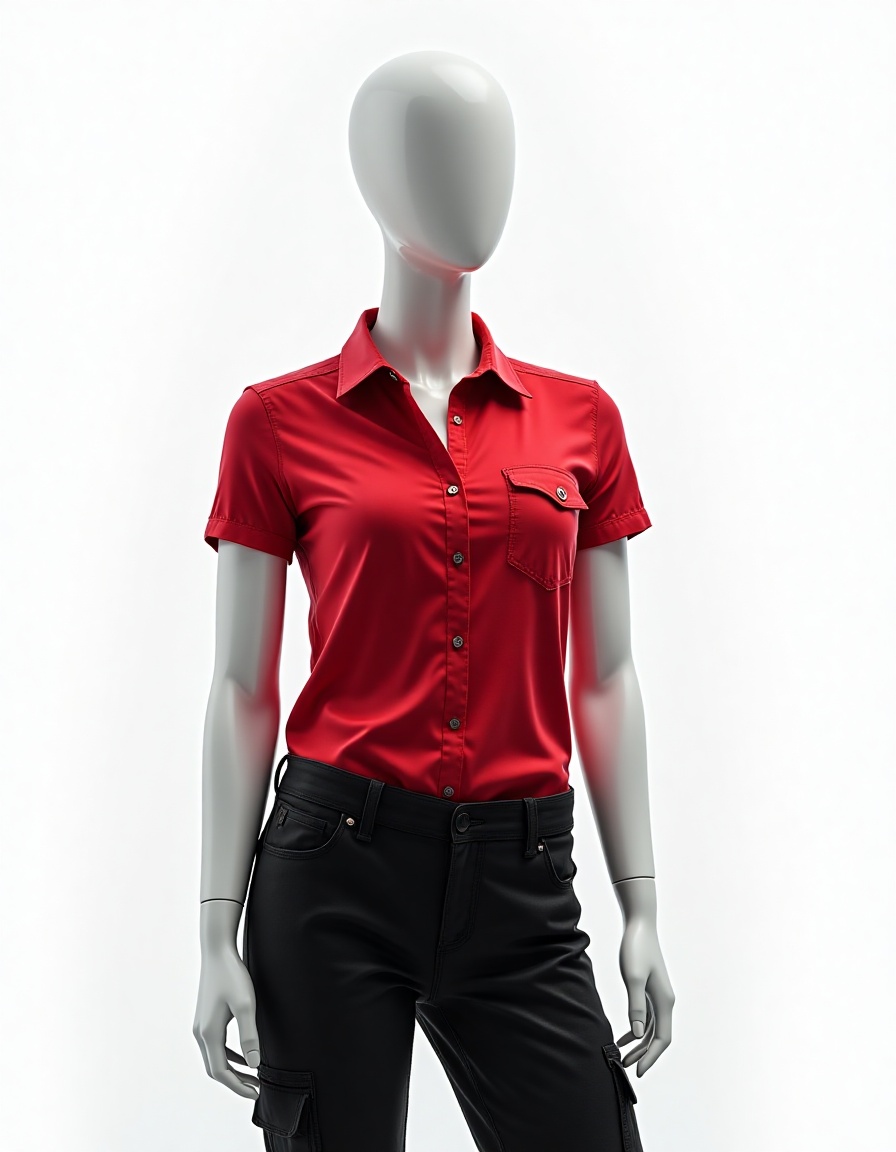 Camisa Social Tricoline Manga Curta Feminino - Imagem 4